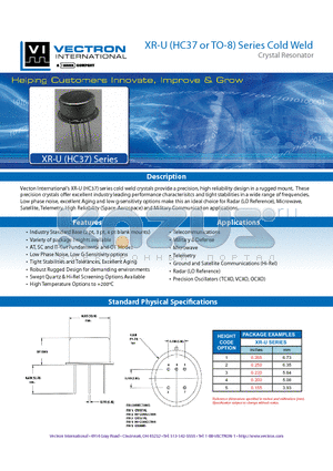 XR-U datasheet - XR-U (HC37 or TO-8) Series Cold Weld