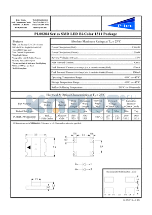 PL00284-WCRG2605 datasheet - SMD LED Bi-Color 1311 Package