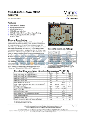 XR1001-BD-EV1 datasheet - 33.0-40.0 GHz GaAs MMIC Receiver