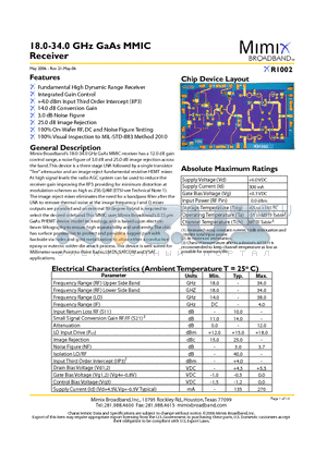 XR1002 datasheet - 18.0-34.0 GHz GaAs MMIC Receiver