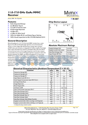 XR1007 datasheet - 11.0-17.0 GHz GaAs MMIC Receiver