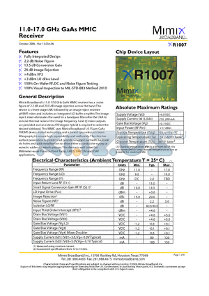 XR1007-BD-EV1 datasheet - 11.0-17.0 GHz GaAs MMIC Receiver