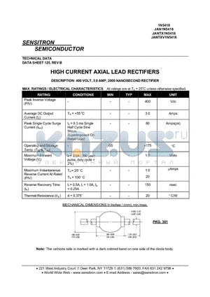 JANTX1N5418 datasheet - HIGH CURRENT AXIAL LEAD RECTIFIERS