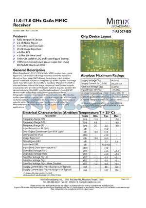 XR1007-BD datasheet - 11.0-17.0 GHz GaAs MMIC