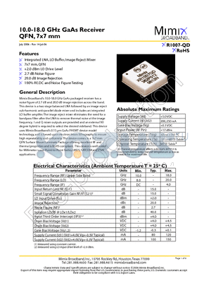 XR1007-QD datasheet - 10.0-18.0 GHz GaAs Receiver QFN, 7x7 mm