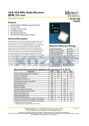 XR1007-QD datasheet - 10.0-18.0 GHz GaAs Receiver