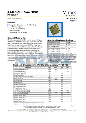 XR1011-BD datasheet - 4.5-10.5 GHz GaAs MMIC Receiver