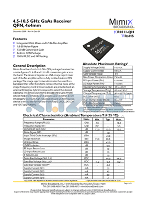 XR1011-QH datasheet - 4.5-10.5 GHz GaAs Receiver