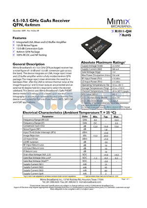 XR1011-QH_09 datasheet - 4.5-10.5 GHz GaAs Receiver