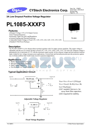 PL1085-ADJF3 datasheet - 3A Low Dropout Positive Voltage Regulator