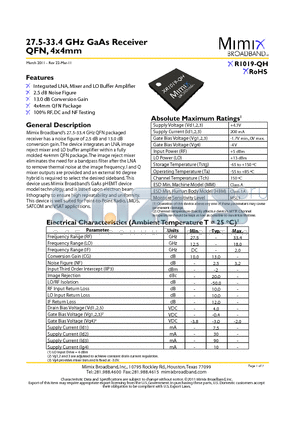 XR1019-QH_11 datasheet - 27.5-33.4 GHz GaAs Receiver