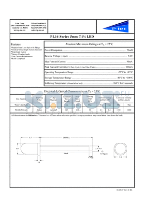 PL16D-WCA06 datasheet - 5mm T1n LED