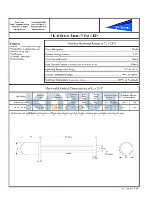 PL16D-WCR23 datasheet - 5mm (T1n) LED