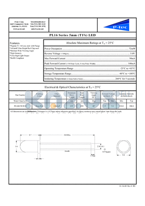 PL16H-WCR18 datasheet - 5mm (T1n) LED