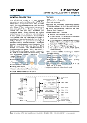 XR16C2552 datasheet - 2.97V TO 5.5V DUAL UART WITH 16-BYTE FIFO