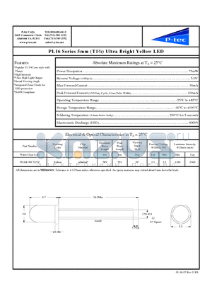 PL16F-WCY27Z datasheet - 5mm (T1n) Ultra Bright Yellow LED