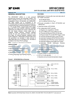 XR16C2852 datasheet - 2.97V TO 5.5V DUAL UART WITH 128-BYTE FIFOS