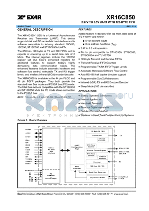 XR16C850 datasheet - 2.97V TO 5.5V UART WITH 128-BYTE FIFO