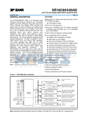 XR16C854CJ datasheet - 2.97V TO 5.5V QUAD UART WITH 128-BYTE FIFO