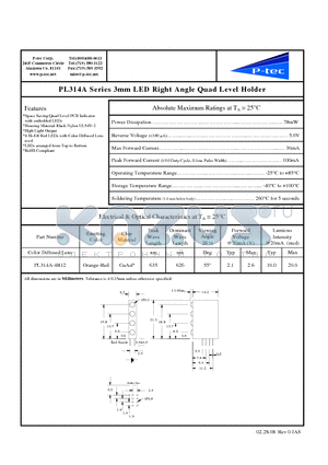PL314A-4R12 datasheet - 3mm LED Right Angle Quad Level Holder