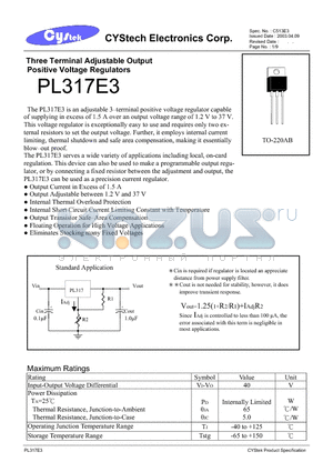 PL317E3 datasheet - Three Terminal Adjustable Output Positive Voltage Regulators