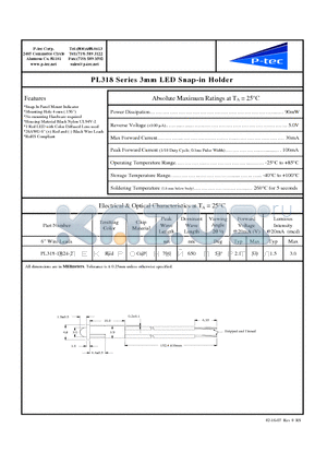 PL318-1R24-2 datasheet - 3mm LED Snap-in Holder