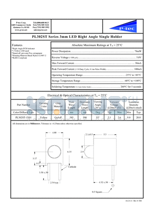 PL302ST-1Y01 datasheet - PL302ST Series 3mm LED Right Angle Single Holder