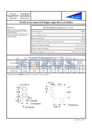 PL309-2G13 datasheet - 3mm LED Right Angle Bi-Level Holder