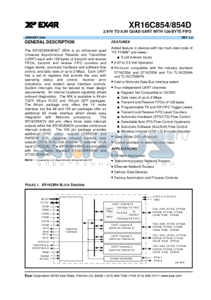 XR16C854IJ datasheet - 2.97V TO 5.5V QUAD UART WITH 128-BYTE FIFO