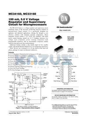 MC33160DWR2 datasheet - 100 mA, 5.0 V Voltage Regulator and Supervisory Circuit for Microprocessors