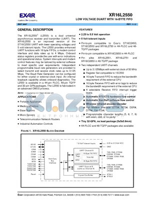 XR16L2550 datasheet - LOW VOLTAGE DUART WITH 16-BYTE FIFO