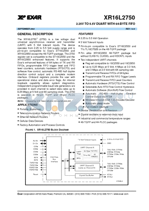 XR16L2750 datasheet - 2.25V TO 5.5V DUART WITH 64-BYTE FIFO