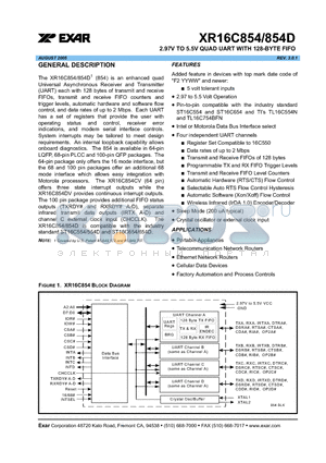 XR16C854IV datasheet - 2.97V TO 5.5V QUAD UART WITH 128-BYTE FIFO