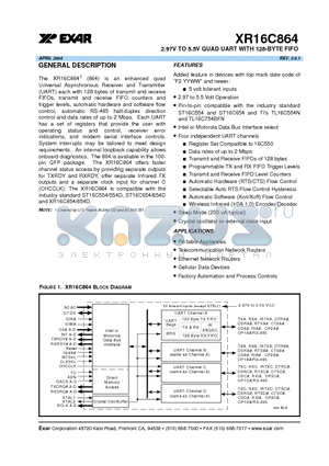 XR16C864IQ datasheet - 2.97V TO 5.5V QUAD UART WITH 128-BYTE FIFO