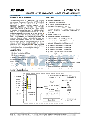 XR16L570IL32 datasheet - SMALLEST 1.62V TO 5.5V UART WITH 16-BYTE FIFO AND POWERSAVE
