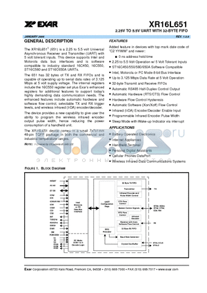 XR16L651CM datasheet - 2.25V TO 5.5V UART WITH 32-BYTE FIFO