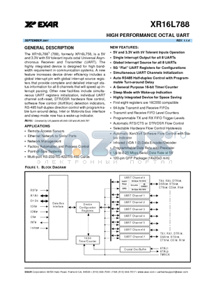 XR16L788CQ datasheet - HIGH PERFORMANCE OCTAL UART