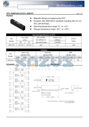 H4P141X datasheet - QUAD PORT 10/100 BASE-TX LAN MAGNETIC