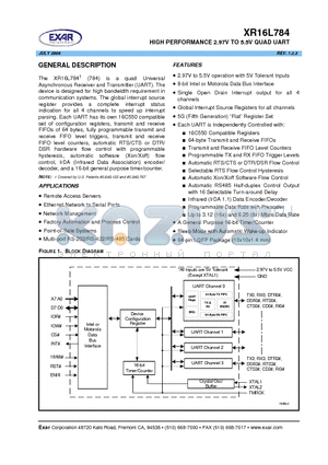 XR16L784_08 datasheet - HIGH PERFORMANCE 2.97V TO 5.5V QUAD UART