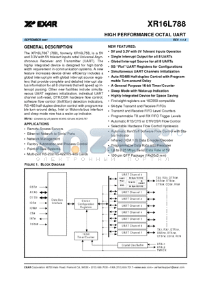 XR16L788 datasheet - HIGH PERFORMANCE OCTAL UART
