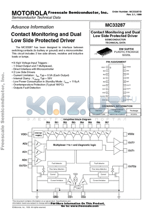MC33287DW datasheet - Contact Monitoring and Dual Low Side Protected Driver