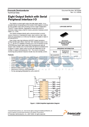 MC33298 datasheet - Eight Output Switch with Serial Peripheral Interface I/O