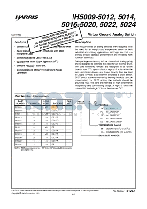 H5009-5012 datasheet - Virtual Ground Analog Switch