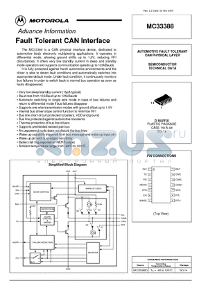 MC33388 datasheet - Fault Tolerant CAN Interface