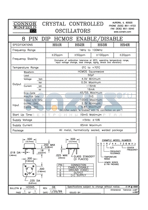 H52R datasheet - 8 PIN DIP HCMOS ENABLE/DISABLE