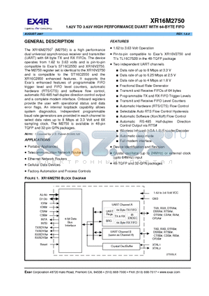 XR16M2750IM48 datasheet - 1.62V TO 3.63V HIGH PERFORMANCE DUART WITH 64-BYTE FIFO