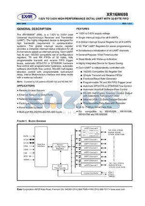XR16M698 datasheet - 1.62V TO 3.63V HIGH PERFORMANCE OCTAL UART WITH 32-BYTE FIFO