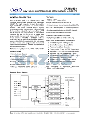 XR16M698IQ100 datasheet - 1.62V TO 3.63V HIGH PERFORMANCE OCTAL UART WITH 32-BYTE FIFO