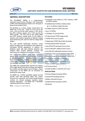 XR16M890IL40 datasheet - UART WITH 128-BYTE FIFO AND INTEGRATED LEVEL SHIFTERS