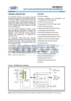 XR16M781 datasheet - 1.62V TO 3.63V UART WITH 64-BYTE FIFO AND VLIO INTERFACE